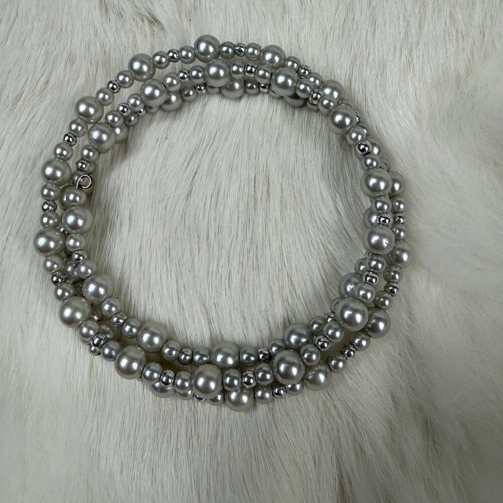 Faux Pearl Memory Wire Wrap Bracelet